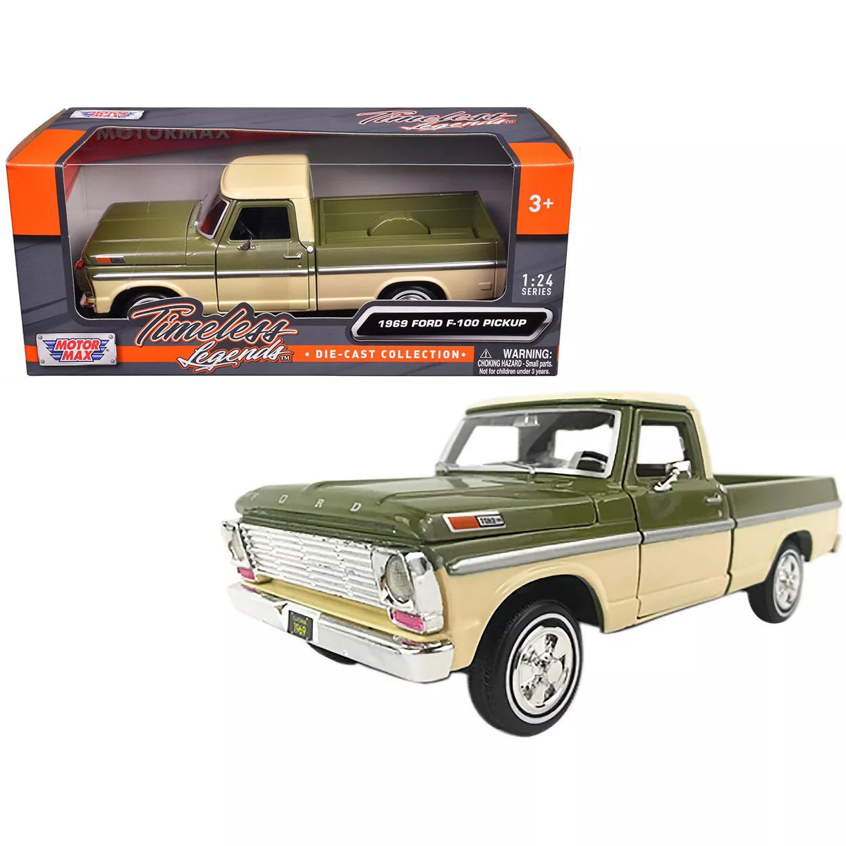 1969 Ford F-100 Pickup Truck Olive cream two tone 1:24 Scale