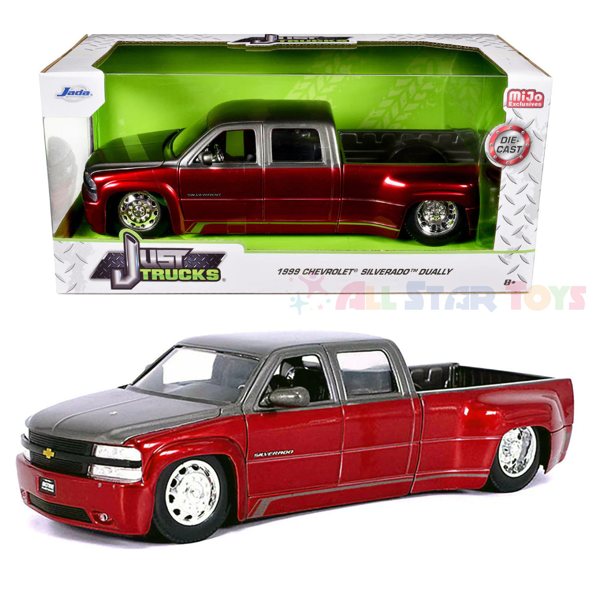 JADA 1/24 1999 Chevrolet Silverado Heavy Duty Dually Red/Silver