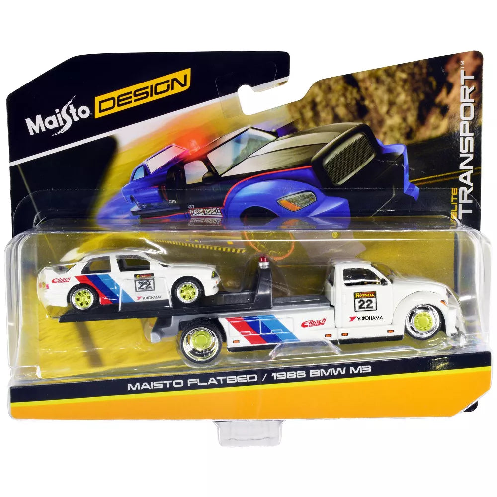 Maisto 1/64 1988  M3 /トラベラー トレーラー  新品 Maisto 1:64 FLATBED Tow truck with 1988 BMW M3 E30 elite transport