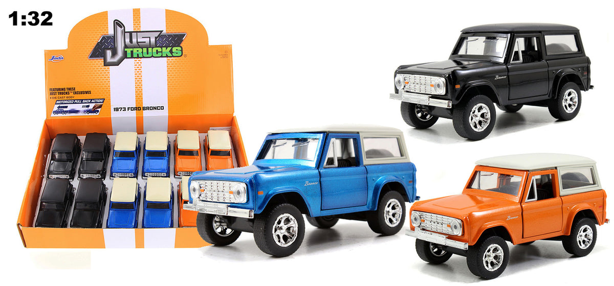 Jada 1:32 1973 Ford Bronco Truck Black/Blue/Orange 97051 – All