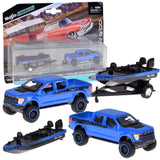 Maistoo 1/64 Tow & Go 2021 Ford F-150 SVT Raptor & Trailer w/ Bass Boat Diecast Model Collectible Toy Car 15368