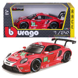 Bburago Porsche 911 RSR Le Mans #91 Race Car 1:24 Scale Diecast Model, 18-28016 Red/White
