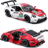 Bburago Porsche 911 RSR Le Mans #91 Race Car 1:24 Scale Diecast Model, 18-28016 Red/White