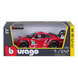 Bburago Porsche 911 RSR Le Mans #91 Race Car 1:24 Scale Diecast Model, 18-28016 Red/White