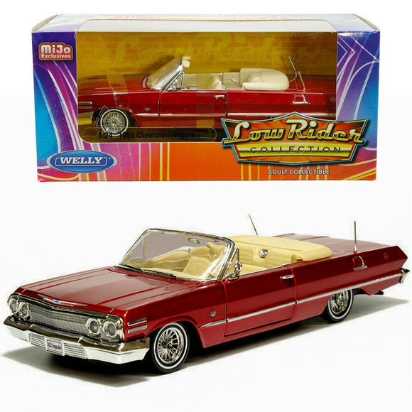 1:24 1963 Chevrolet Impala SS Convertible Low Rider Diecast Model Red Welly 22434 LRW-MRD