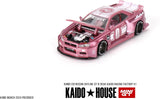 True Scale Miniatures Model Car Compatible with Nissan Skyline GT-R (R34) Kaido Racing Factory V1 Pink 1/64 Diecast Model Car Kaido House KHMG128