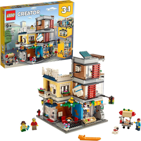 LEGO® Creator 3in1  Townhouse Pet Shop & Café 31097 Toy Store Building Set with Bank, Town Playset with a Toy Tram, Animal Figures and Minifigures (969 Pieces)