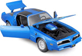 Maisto 1/18 scale 1978 Firebird Trans Am Black Metallic with Hood Graphics Special Edition Series 1/18 Diecast Model Car 31464 blue