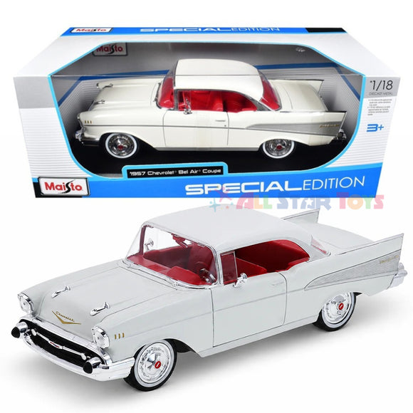 Maisto 1957 Chevrolet Bel Air Coupe White with Red Interior