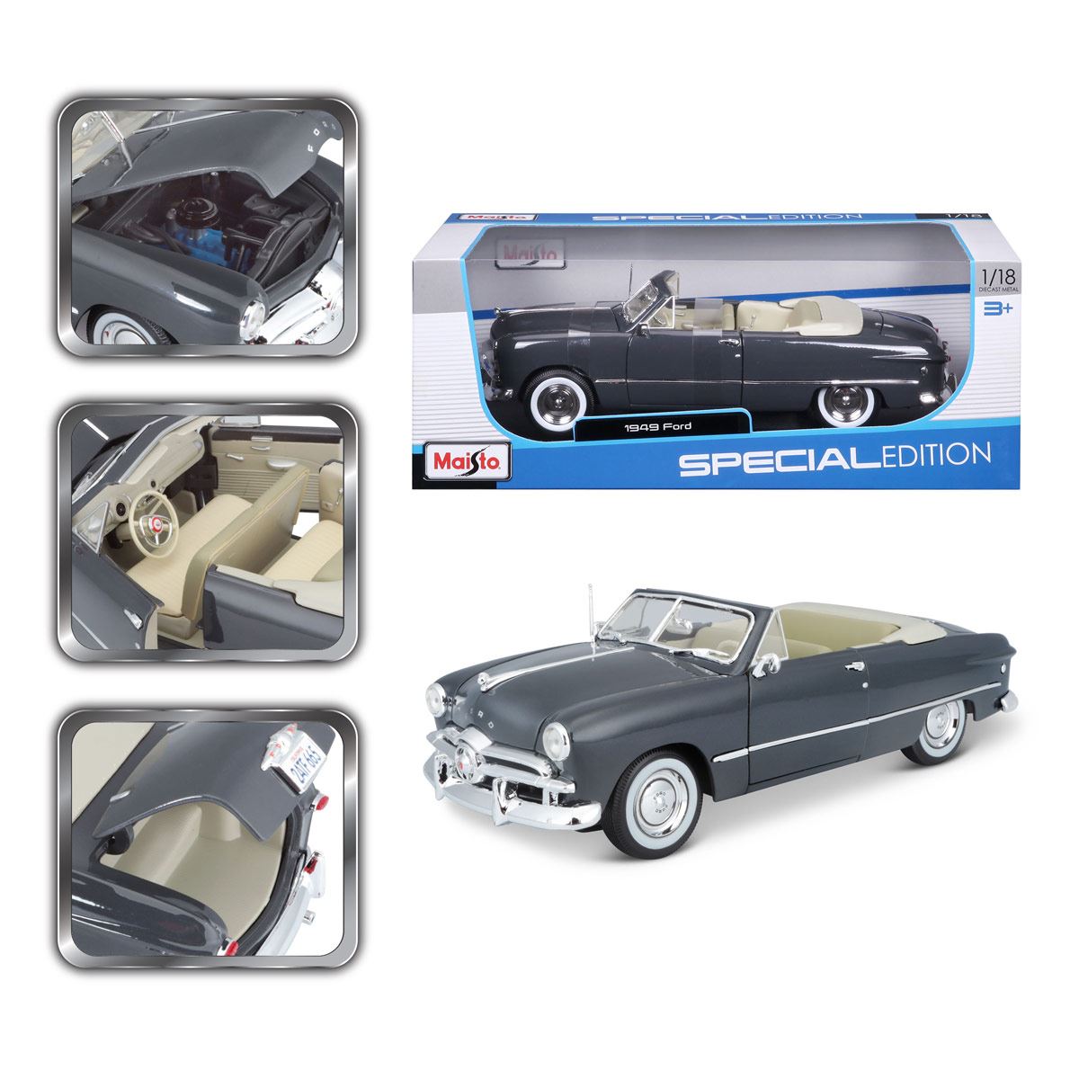 1949 Ford Convertible Gray 1/18 Diecast Model Car Maisto 31682 
