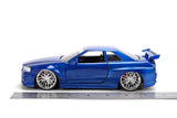 Jada Fast & Furious Brian’s 2002 Nissan Skyline R34 Brushed Finish 1:24 Diecast Model Car, Blue Brushed Finish, 37704