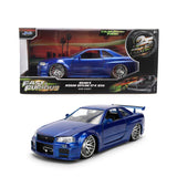 Jada Fast & Furious Brian’s 2002 Nissan Skyline R34 Brushed Finish 1:24 Diecast Model Car, Blue Brushed Finish, 37704