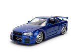 Jada Fast & Furious Brian’s 2002 Nissan Skyline R34 Brushed Finish 1:24 Diecast Model Car, Blue Brushed Finish, 37704