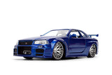 Jada Fast & Furious Brian’s 2002 Nissan Skyline R34 Brushed Finish 1:24 Diecast Model Car, Blue Brushed Finish, 37704