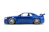 Jada Fast & Furious Brian’s 2002 Nissan Skyline R34 Brushed Finish 1:24 Diecast Model Car, Blue Brushed Finish, 37704