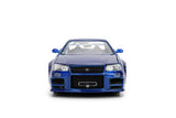 Jada Fast & Furious Brian’s 2002 Nissan Skyline R34 Brushed Finish 1:24 Diecast Model Car, Blue Brushed Finish, 37704