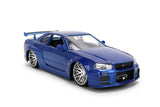 Jada Fast & Furious Brian’s 2002 Nissan Skyline R34 Brushed Finish 1:24 Diecast Model Car, Blue Brushed Finish, 37704