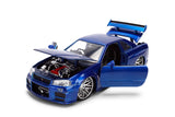 Jada Fast & Furious Brian’s 2002 Nissan Skyline R34 Brushed Finish 1:24 Diecast Model Car, Blue Brushed Finish, 37704