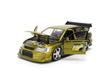 JADA "25 Years of Fast & Furious" Brian's 2002 Mitsubishi Lancer Evolution EVO VII GREEN Color Brush Finish 1/24 Diecast Model 37874