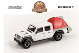 2020 Jeep Gladiator Rubicon w/Modern Truck Bed Tent, White - Greenlight 38010D - 1/64 Diecast Car