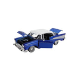 1957 Chevrolet Bel Air Lowrider Blue with White roof 1/24 Diecast Model Motormax Get Low 79030