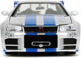 Jada 1/24 Fast & Furious Brian’s 2002 Nissan Skyline R34 Diecast Model Car, Silver & Blue, 97158