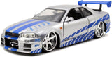 Jada 1/24 Fast & Furious Brian’s 2002 Nissan Skyline R34 Diecast Model Car, Silver & Blue, 97158