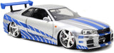 Jada 1/24 Fast & Furious Brian’s 2002 Nissan Skyline R34 Diecast Model Car, Silver & Blue, 97158