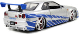 Jada 1/24 Fast & Furious Brian’s 2002 Nissan Skyline R34 Diecast Model Car, Silver & Blue, 97158