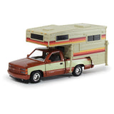 1992 Chevrolet Silverado 454SS Pickup Brown with Camper RV 1:24  Diecast Model Motormax MAXX Design 73203/75330