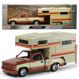 1992 Chevrolet Silverado 454SS Pickup Brown with Camper RV 1:24  Diecast Model Motormax MAXX Design 73203/75330