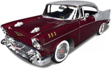 1957 Chevrolet Bel Air 1:24 Diecast Model Car Motormax 73228 Burgundy/Silver