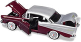1957 Chevrolet Bel Air 1:24 Diecast Model Car Motormax 73228 Burgundy/Silver