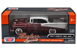 1957 Chevrolet Bel Air 1:24 Diecast Model Car Motormax 73228 Burgundy/Silver