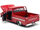 1966 Chevrolet C10 Fleetside Pickup Silver 1:24  Diecast Model Motormax MAXX Design 73355 Red