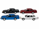 Motormax 1998 Ford Crown Victoria Four Car 1/ 24 Scale Diecast Model Collection Black, Red, White, and Blue 76102