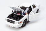 2010 Ford Crown Victoria Undecorated Police Car Sleektop with Builder Kit (Optional Push Bar & Light Bar) White 1:24 Scale Diecast Model by Motormax 76469