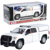 2019 GMC Sierra 1500 SLT Crew Cab Police Pickup Truck with Camper 1/27 Diecast Model Motormax Law Enforcement Series Builder Kit 76634 White