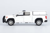 2019 GMC Sierra 1500 SLT Crew Cab Police Pickup Truck with Camper 1/27 Diecast Model Motormax Law Enforcement Series Builder Kit 76634 White