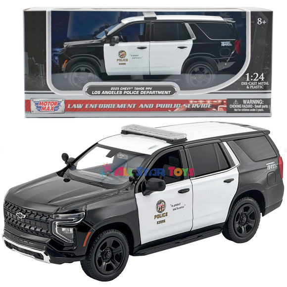 2025 Chevy Tahoe PPV LAPD Los Angeles Police Department Black & White 1/25 Diecast Model Car Motormax 76636