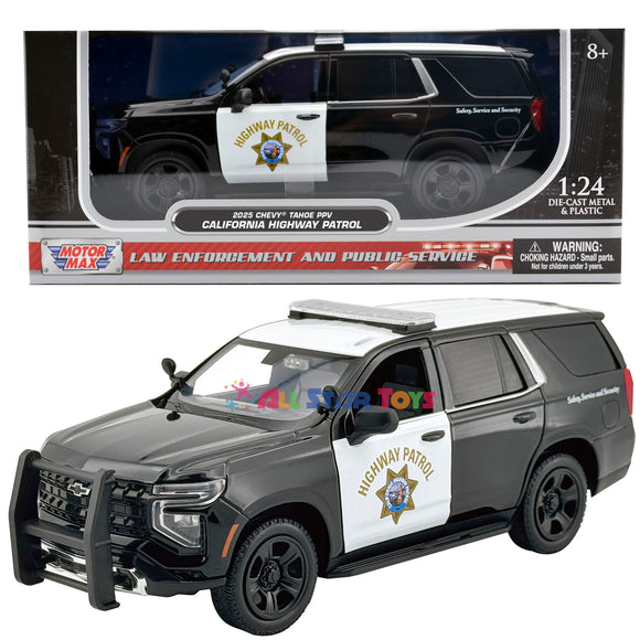 2025 Chevy Tahoe PPV California Highway Patrol CHP Black & White 1/25 Diecast Model Car Motormax All Star Toys Exclusive 76645