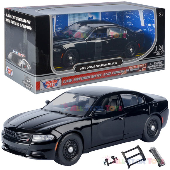 2023 Dodge Charger Police Pursuit Car Black Unmarked Builder Kit 1/24 Diecast Model Motormax 76810