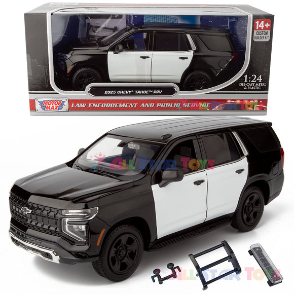 2025 Chevrolet Tahoe PPV Police Pursuit Vehicle 1/24 Diecast Police Car Model Builder Kit Motormax 76816 Black&White