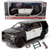 2025 Chevrolet Tahoe PPV Police Pursuit Vehicle 1/24 Diecast Police Car Model Builder Kit Motormax 76816 Black&White