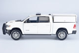 2019 Ram 1500 Laramie Crew Cab with Camper Cap Police Pickup Truck 1:27 Diecast Model Motormax Law Enforcement Series 76817 WHITE
