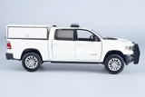 2019 Ram 1500 Laramie Crew Cab with Camper Cap Police Pickup Truck 1:27 Diecast Model Motormax Law Enforcement Series 76817 WHITE