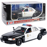 2010 Ford Crown Victoria Police Pursuit Car LOS ANGELES POLICE DEPARTMENT LAPD Black & White 1:24 Diecast Model MOTORMAX 76946