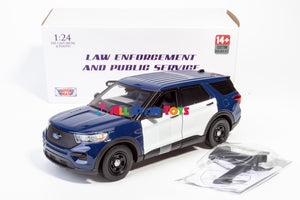 2022 Ford Explorer Police Interceptor Utility Unmarked Midnight Blue & white w/ Builder Kit  1:24 Diecast Model MOTORMAX 76988