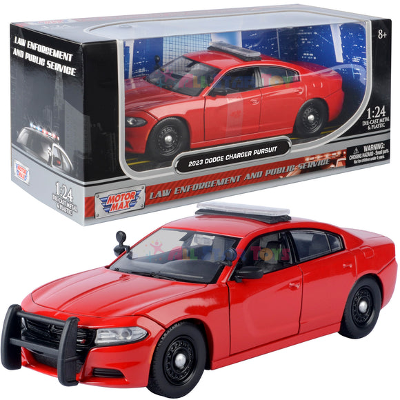 2023 Dodge Charger Police Pursuit Car Blank RED w/ Light bar 1/24 Diecast Model Motormax 76996