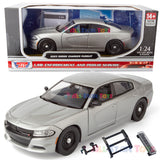 2023 Dodge Charger Police Pursuit Car Blank Silver w/ Light bar 1/24 Diecast Model Builder Kit Motormax 76996